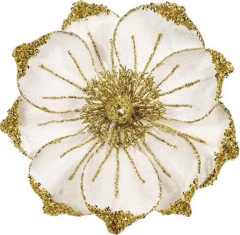 Briful 8in Magnolias Christmas Flowers Glittering Magnolia Flowers Artificial 6Pcs Coffee Magnolia Stems for Christmas Tree Decorations, Wreaths, Garland Real Touch Magnolia Xmas Picks in Kuwait