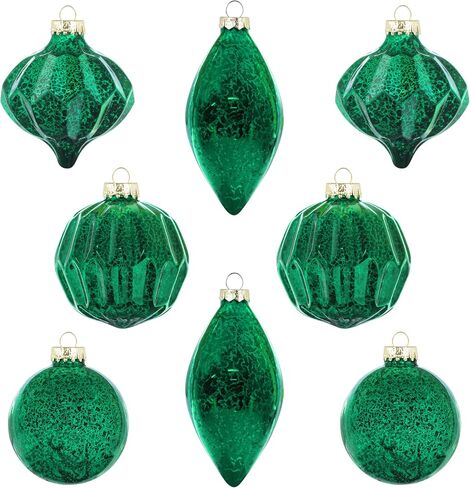 KI Store Mercury Glass Christmas Ornaments Set of 8 Champagne Gold Hanging Christmas Balls Finials for Christmas Tree Decoration Holiday Décor in Kuwait