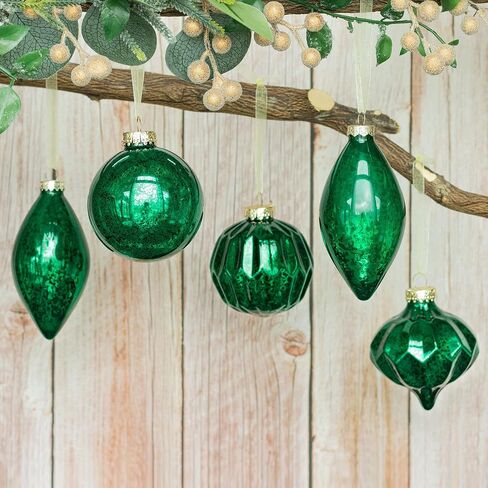 KI Store Mercury Glass Christmas Ornaments Set of 8 Champagne Gold Hanging Christmas Balls Finials for Christmas Tree Decoration Holiday Décor in Kuwait