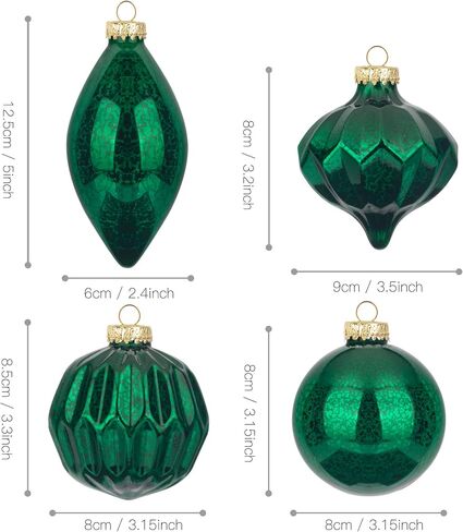 KI Store Mercury Glass Christmas Ornaments Set of 8 Champagne Gold Hanging Christmas Balls Finials for Christmas Tree Decoration Holiday Décor in Kuwait
