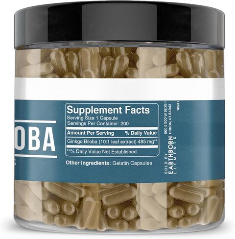 Earthborn Elements Ginkgo Biloba 200 Capsules, Pure & Undiluted, No Additives in Saudi Arabia