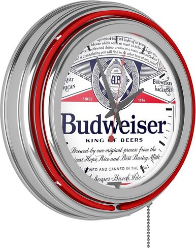 Trademark Global Budweiser Retro Neon Wall Clock, 14" Decorative Plug in or Battery Operated Analog Clock with Pull Chain in Saudi Arabia