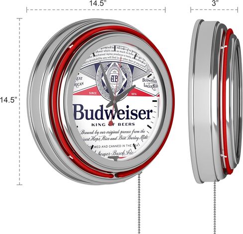 Trademark Global Budweiser Retro Neon Wall Clock, 14" Decorative Plug in or Battery Operated Analog Clock with Pull Chain in Saudi Arabia