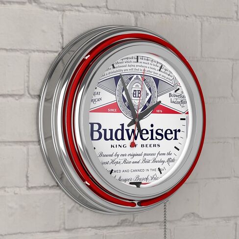 Trademark Global Budweiser Retro Neon Wall Clock, 14" Decorative Plug in or Battery Operated Analog Clock with Pull Chain in Saudi Arabia