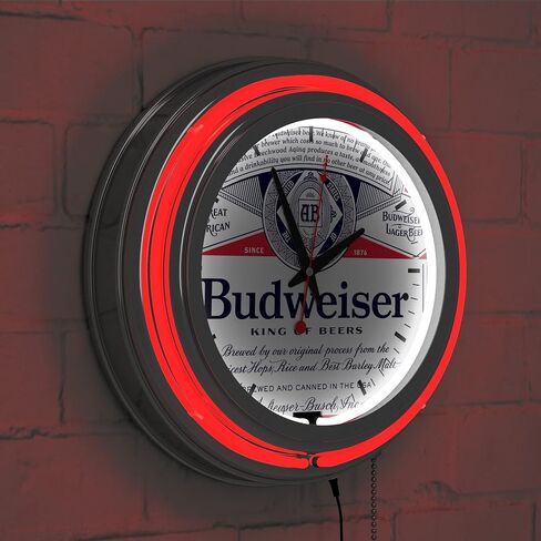 Trademark Global Budweiser Retro Neon Wall Clock, 14" Decorative Plug in or Battery Operated Analog Clock with Pull Chain in Saudi Arabia