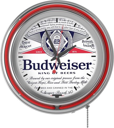 Trademark Global Budweiser Retro Neon Wall Clock, 14" Decorative Plug in or Battery Operated Analog Clock with Pull Chain in Saudi Arabia