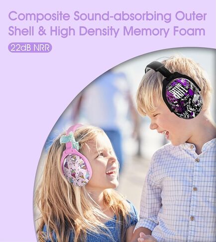 2 Pack HZ015 Kids Ear Protection Safety Earmuffs Durable Noise Cancelling Headphones, pink+blue in Kuwait