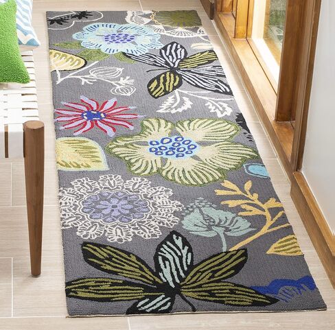 SAFAVIEH Four Seasons Collection 2' x 6' Taupe / Multi FRS472A Hand-Hooked Floral Runner Rug in Saudi Arabia
