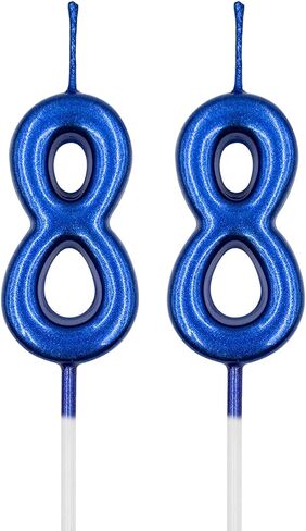 88th Birthday Candles, Blue Number 88 8 Candle for Cake, Happy Birthday Cake Topper Decoration for Birthday Anniversary Celebration Party Supplies in Kuwait