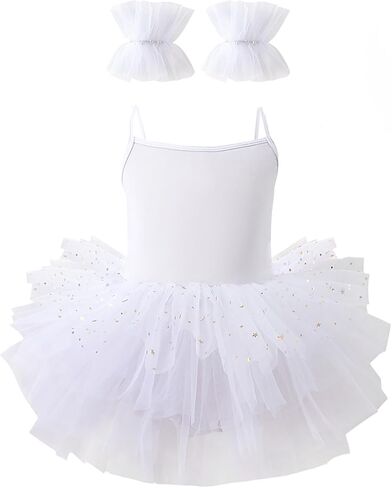 Toddler Girls Ballet Dress Toddler Dance Leotard Tutu with Shiny Tulle Ballerina Costume with Tulle Cuffs in Saudi Arabia