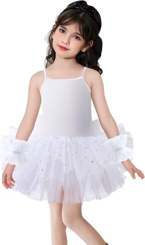 Toddler Girls Ballet Dress Toddler Dance Leotard Tutu with Shiny Tulle Ballerina Costume with Tulle Cuffs in Saudi Arabia