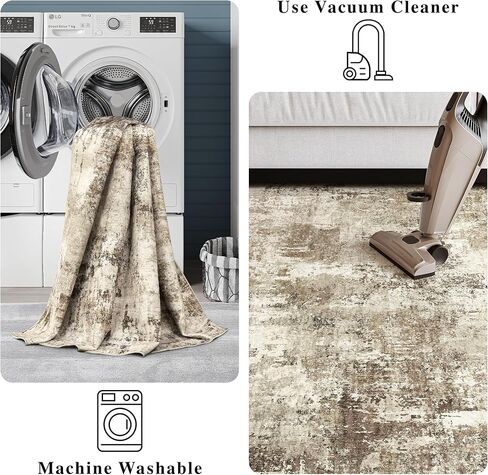 سجاد منطقة Art&Tuft مقاس 8x10، سجاد أسود تجريدي قابل للغسل مقاس 8x10 - فائق النعومة وخفيف الوزن، كومة منخفضة، سجاد حديث كبير الحجم مقاوم للبقع لغرفة المعيشة وغرفة النوم والمكتب in Kuwait