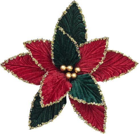 KI Store 6pcs Christmas Tree Poinsettia Flowers 12-Inch Red Green and Gold Velvet Christmas Tree Decorations Floral Display in Saudi Arabia