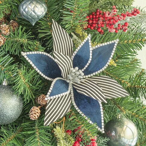 KI Store 6pcs Christmas Tree Poinsettia Flowers 12-Inch Red Green and Gold Velvet Christmas Tree Decorations Floral Display in Saudi Arabia