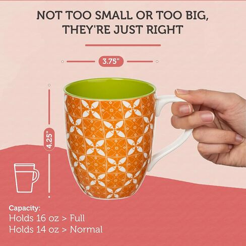 Annovero Coffee Mugs | Colorful Porcelain Cups for Latte, Cappuccino, Tea, Cocoa, Mocha | Large 16 Oz Capacity | Comfortable Handle Keeps Fingers Away From Hot Glass | Set of 6 in Saudi Arabia