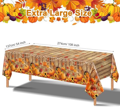 Tiamon Fall Table Decoration Thanksgiving Fall Tablecloth Wood Grain Maple Party Table Cover Autumn Pumpkin Harvest Tablecovers Decor for Fall Dining Gathering Table Protector, 54 x 108 Inch (3 Pack) in Saudi Arabia