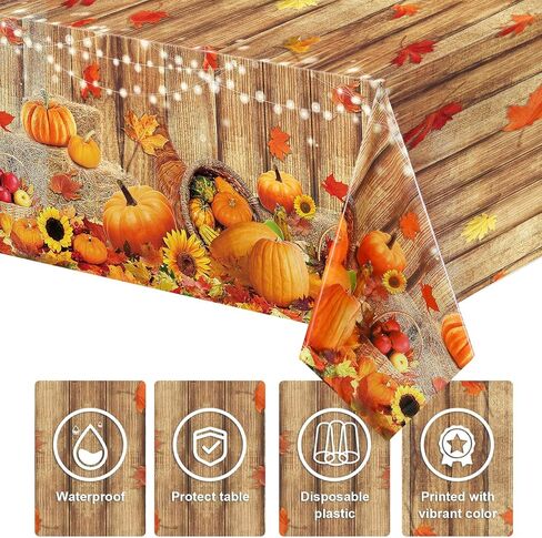 Tiamon Fall Table Decoration Thanksgiving Fall Tablecloth Wood Grain Maple Party Table Cover Autumn Pumpkin Harvest Tablecovers Decor for Fall Dining Gathering Table Protector, 54 x 108 Inch (3 Pack) in Saudi Arabia
