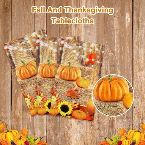 Tiamon Fall Table Decoration Thanksgiving Fall Tablecloth Wood Grain Maple Party Table Cover Autumn Pumpkin Harvest Tablecovers Decor for Fall Dining Gathering Table Protector, 54 x 108 Inch (3 Pack) in Saudi Arabia