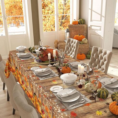 Tiamon Fall Table Decoration Thanksgiving Fall Tablecloth Wood Grain Maple Party Table Cover Autumn Pumpkin Harvest Tablecovers Decor for Fall Dining Gathering Table Protector, 54 x 108 Inch (3 Pack) in Saudi Arabia