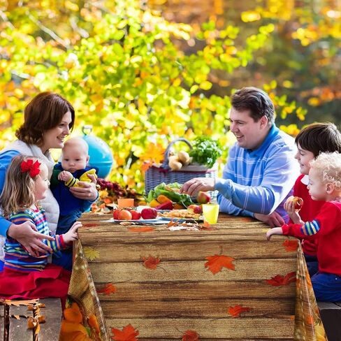 Tiamon Fall Table Decoration Thanksgiving Fall Tablecloth Wood Grain Maple Party Table Cover Autumn Pumpkin Harvest Tablecovers Decor for Fall Dining Gathering Table Protector, 54 x 108 Inch (3 Pack) in Saudi Arabia