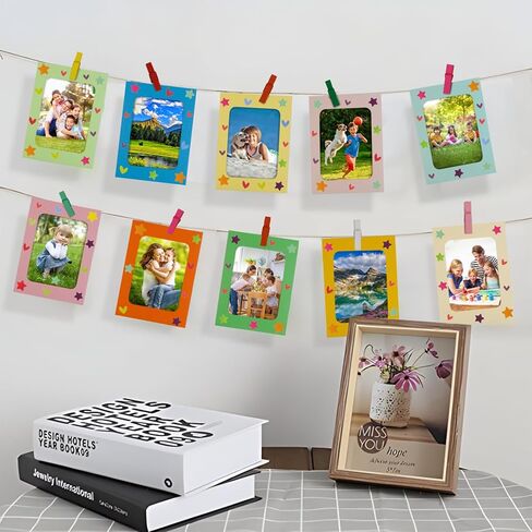50 حزمة من إطارات الصور الورقية مقاس 4x6 بوصة، إطارات صور من الورق المقوى DIY مع 50 مشبكًا و5 سلاسل، إطار عرض فني لإطار الصور الورقية مع 12 ملصقًا لديكور الحائط (أبيض) in Kuwait