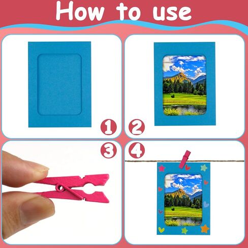50 حزمة من إطارات الصور الورقية مقاس 4x6 بوصة، إطارات صور من الورق المقوى DIY مع 50 مشبكًا و5 سلاسل، إطار عرض فني لإطار الصور الورقية مع 12 ملصقًا لديكور الحائط (أبيض) in Kuwait