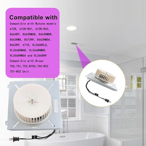 S97017709 Bathroom Fan Motor Assembly Compatible with Nutone 8663RP, 672R, 672R-R01, 672R-R02, 671 Unit, Compatible with Broan 750 751 752, Replaces 8814R, 8664RP, 97017705, S97017706 in Kuwait