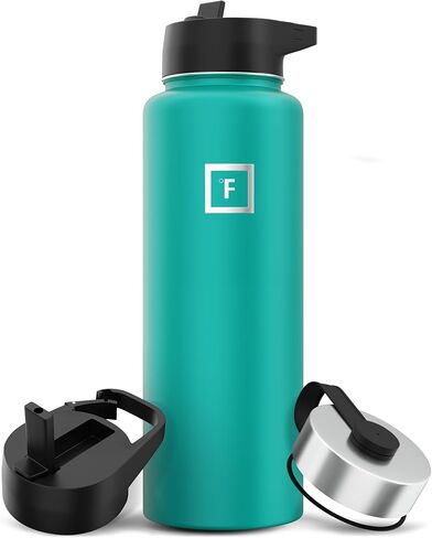 IRON °FLASK Sports Water Bottle - Wide Mouth with 3 Spout Lids - Stainless Steel Gym & Outdoor Bottles for Men, Women & Kids - Double Walled, Insulated Thermos, Metal Canteen - Aquamarine, 40 Oz in Saudi Arabia