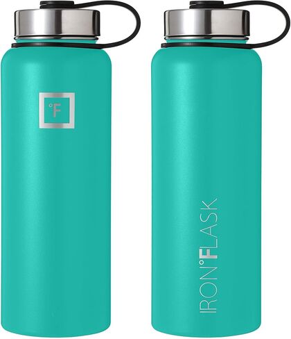 IRON °FLASK Sports Water Bottle - Wide Mouth with 3 Spout Lids - Stainless Steel Gym & Outdoor Bottles for Men, Women & Kids - Double Walled, Insulated Thermos, Metal Canteen - Aquamarine, 40 Oz in Saudi Arabia
