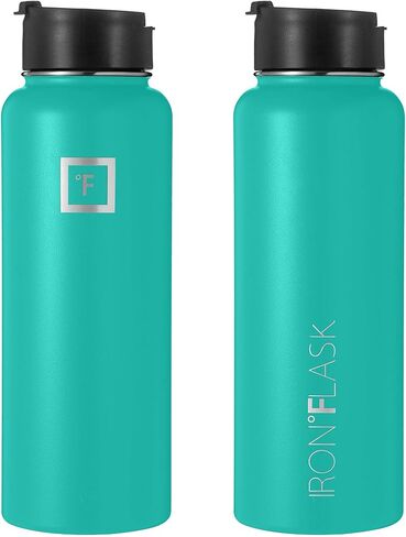 IRON °FLASK Sports Water Bottle - Wide Mouth with 3 Spout Lids - Stainless Steel Gym & Outdoor Bottles for Men, Women & Kids - Double Walled, Insulated Thermos, Metal Canteen - Aquamarine, 40 Oz in Saudi Arabia