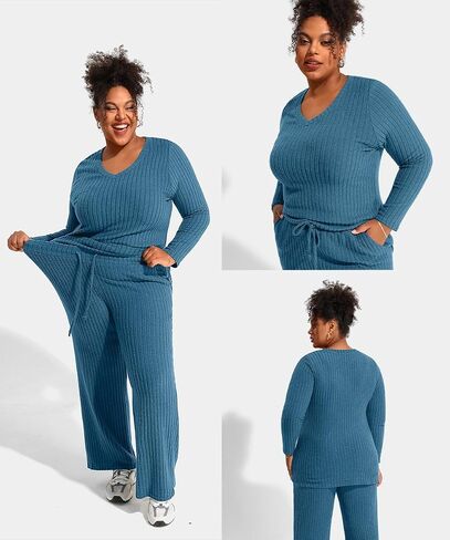 TIYOMI Plus Size Suits For Women 2 Piece Outfits Sweater Top & Wide Leg Pants XL-5XL in Saudi Arabia