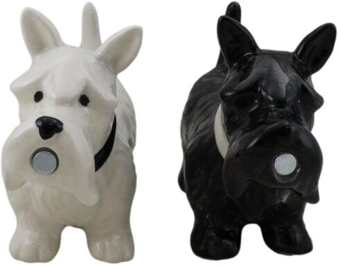 Ebros Gift Scottie Scottish Terrier Black And White Dogs Pedigree Dog Breed Salt And Pepper Shakers Ceramic Figurine Set 4.5"L Kitchen Dining Breakfast Table Bar Pet Pal Collectible Accent in Saudi Arabia