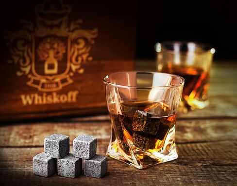 Whiskey Glass Set of 2 - Bourbon Glass & Stones Gift Includes Old Fashioned Crystal Whisky Glasses, Chilling Stones, Slate Coasters - Whiskey Glasses Set in Wooden Box - Birthday Gifts Men Women in Saudi Arabia