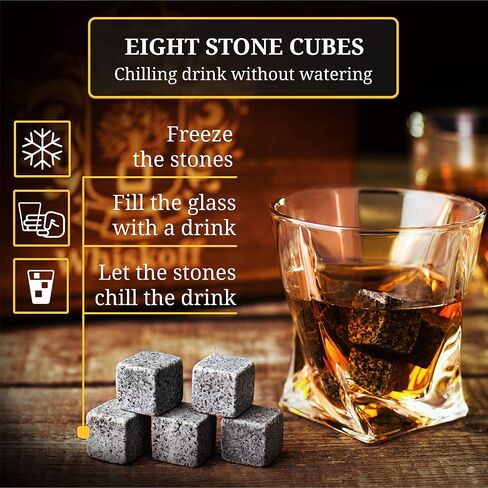 Whiskey Glass Set of 2 - Bourbon Glass & Stones Gift Includes Old Fashioned Crystal Whisky Glasses, Chilling Stones, Slate Coasters - Whiskey Glasses Set in Wooden Box - Birthday Gifts Men Women in Saudi Arabia