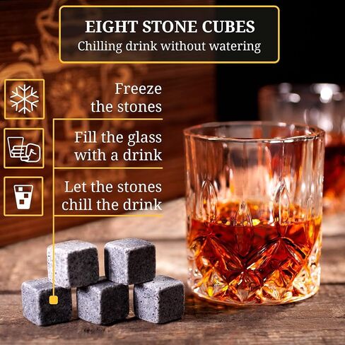 Whiskey Glass Set of 2 - Bourbon Glass & Stones Gift Includes Old Fashioned Crystal Whisky Glasses, Chilling Stones, Slate Coasters - Whiskey Glasses Set in Wooden Box - Birthday Gifts Men Women in Saudi Arabia