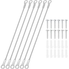 PATIKIL Stainless Steel Lanyard Cable with Eyelets 0.08" x 8" 2mm x 20cm, 6 Pack Lock Security Wire Rope with Mounting Screws for Hanging Stage Light