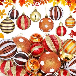 Libima 48 Pcs 1.6 Inch 2.4 Inch Fall Ball Ornaments for Tree Hanging Autumn Ball Decorations Orange Plastic Thanksgiving Ornaments for Tree Fall Harvest Autumn Thanksgiving Holiday Party Supplies