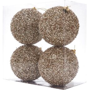 Christmas Balls Set of 4 Green 4.25 Inches Large Shatterproof Xmas Tree Ornaments Holiday Wedding New Year Party Decoration Hooks Included