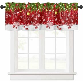 Christmas Curtain Valance for Windows Snowflake Christmas Tree Winter Holiday Window Treatments 1 Panel Short Curtains for Kitchen Windows Bathroom Bedroom,54 x 18 Inch