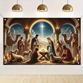 Christmas Banner Nativity Backdrop Christmas Backdrop Nativity Scene Winter Banner 71x43 Inch Decorative Manger Display For Holiday Celebrations Backdrop For Nativity Scene