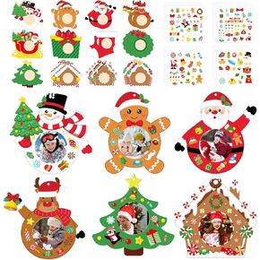 24 PCS Christmas Picture Frame Ornaments Paper DIY Photo Frame Craft Set Hanging Decorations For Christmas Tree Decor (Cute)