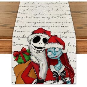 Christmas Table Runner Christmas Nightmare Before Table Cover New Year Winter Xmas Jack Sally Decor Zero Christmas Decorations for Home Party
