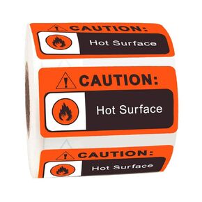 Warning Hot Surface Labels - Waterproof Caution Hot Surface Warning Stickers 1 x 2 Inch 500 Adhesive Stickers
