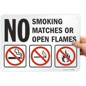 SmartSign "No Smoking Matches or Open Flames" with Graphic, Plastic Sign, 10" x 14"