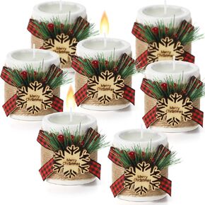 Uiifan 24 Sets Christmas Wood Tealight Candle Holder and Tea Lights Candles Set Decorative for Table Centerpiece Xmas Tealight Candles Bulk Candleholders Decor Gift (Wood Color)