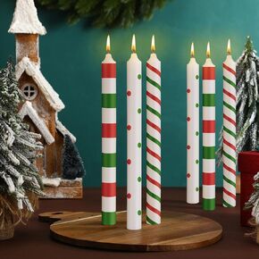 12 Pcs Christmas Taper Candles 10 Inch Red Green Christmas Candles Candy Striped Taper Candle Gifts for Table Decorations Dinner Party in Kuwait