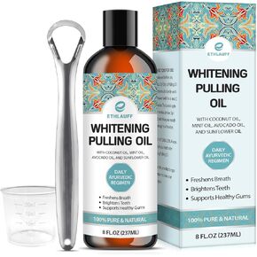 Coconut & Mint Pulling Oil 10-in-1 Advanced Formula with Avocado Oil, Sunflower Oil, Spearmint Oil,Tea Tree Oil,Teeth Whitering Pulling Oil for Fresh Breath Oral Care Tongue Scraper Alcohol Free 8oz