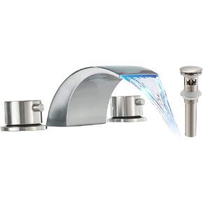 LED Faucet Waterfall Light Bathroom Sink Faucet Matte Black Widespread 8 Inch with Drain Assembly Pop Up Drain for Sink Three Hole Two Handle Vanity Modern Commercial Supply Lines