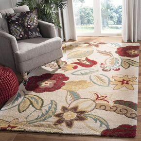SAFAVIEH Blossom Collection 6' Square Beige / Multi BLM671A Handmade Premium Wool Area Rug