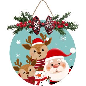 Merry Christmas Decorations Wreath, Merry Christmas Sign Front for Door Decoration, Rustic Wooden Holiday Decor for Front Door Porch Window Wall Farmhouse Indoor Outdoor Decorations 12x12 Inch